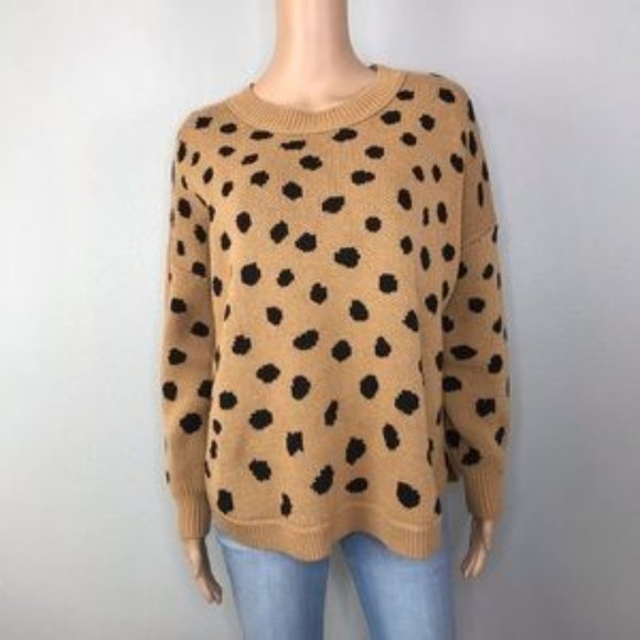 Black spots rounded split hem knit sweater - Picture 2 of 5